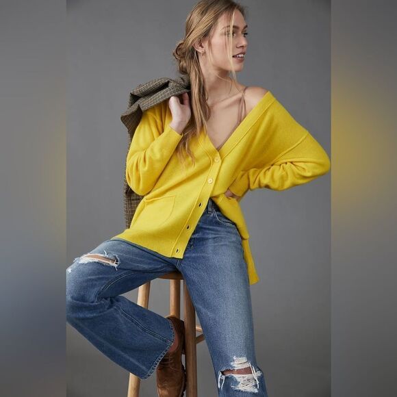Pilcro Anthropologie Kelly Oversized Cashmere Cardigan XL yellow NWT - Picture 1 of 4